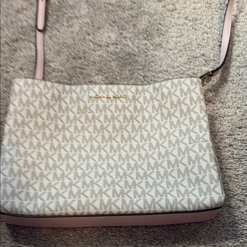 Michael Kors Pink and Cream Crossbody Bag with Iconic Logo